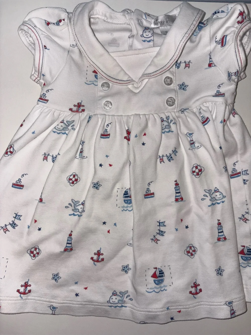 Kissy Kissy White Nautical Print Baby Dress & Bloomer Set